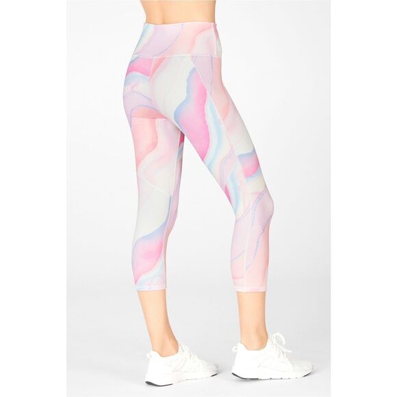 FABLETICS Women’s Pink Purple Swirly Spectrum Define High-Waisted Crop Powerhold - Picture 1 of 9